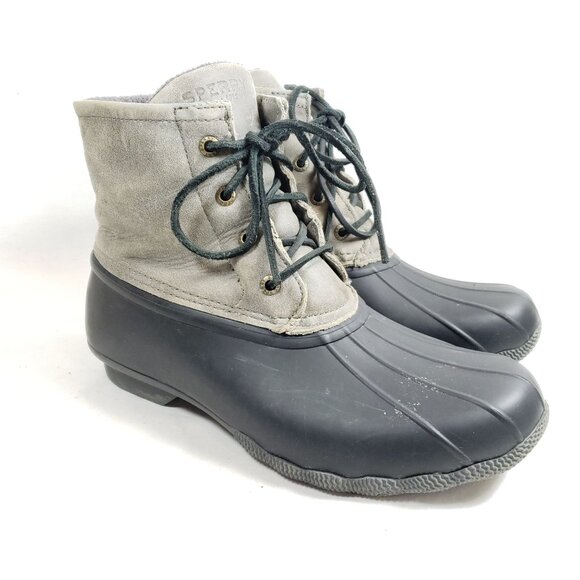 Sperry Women's Size 9 Waterproof Rubber Boot Black Gray Fleece Lined - Picture 1 of 9